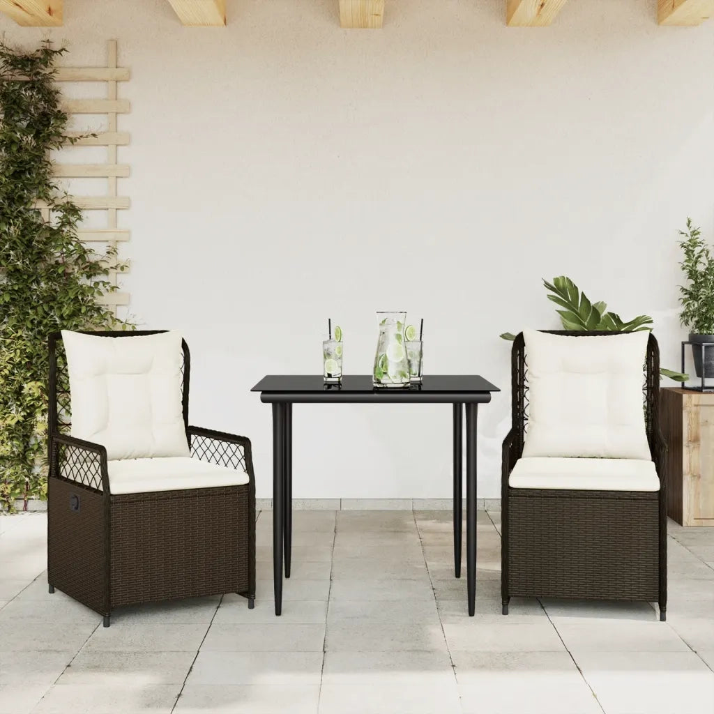 Set da Pranzo da Giardino 3pz | Set Salotto da Giardino con Cuscini in Polyrattan Marrone
