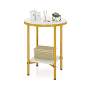 Tavolino da caffè rotondo a 2 ripiani 40,5 x 40,5 x 51 cm stile moderno con spazio di archiviazione superiore e inferiore legno ingegnerizzato bianco e oro 20_0018016