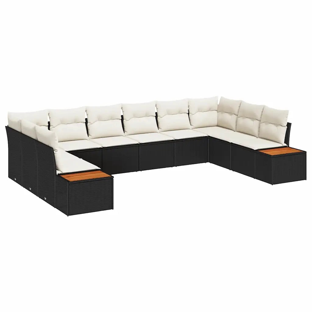Set Divano da Giardino con cuscino 10 pcs Nero Poly Rattan