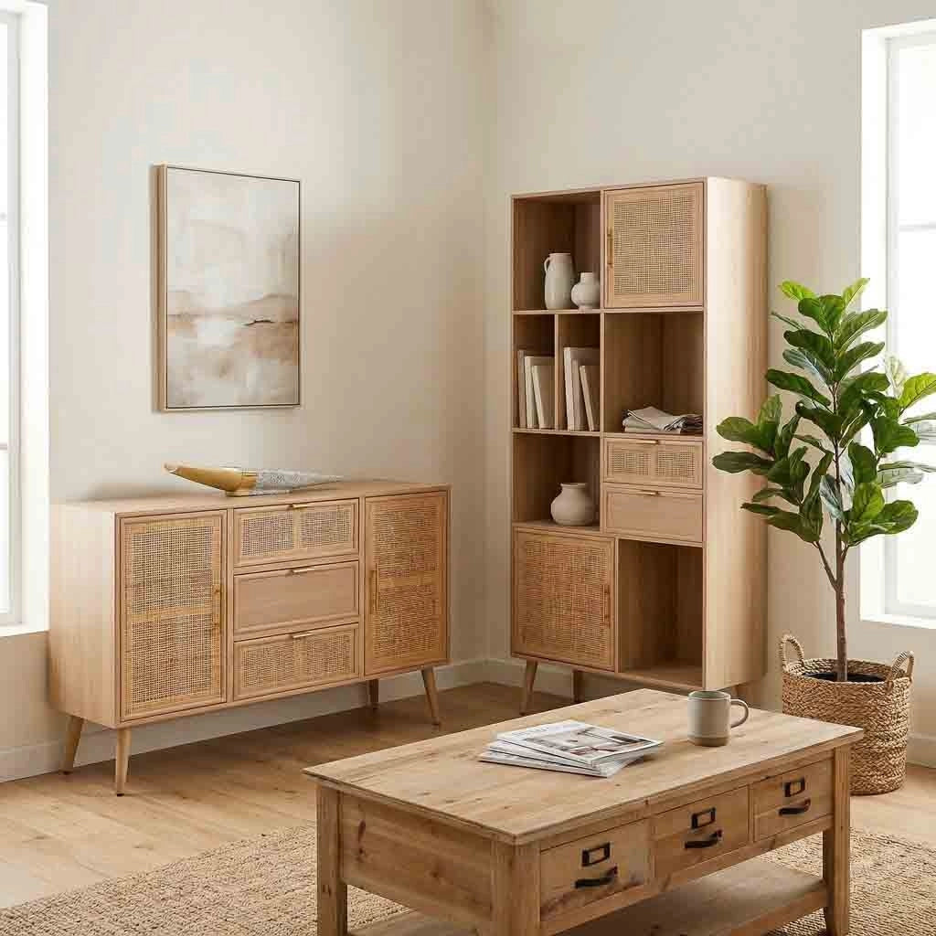 Credenza in MDF e griglia, marrone, 120x40,5x81 cm