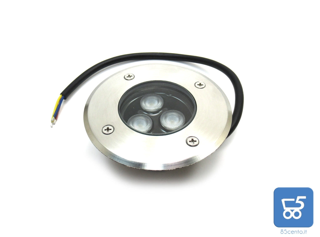 Faretto da Terra Segnapasso Calpestabile Luce Fredda 6000K LED 3W 300 LM Acciaio e Vetro Temperato
