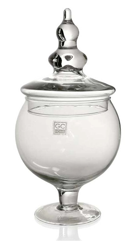 VASO POUTICHE DECORATIVO IN VETRO CON COPERCHIO 13 X 30 CM