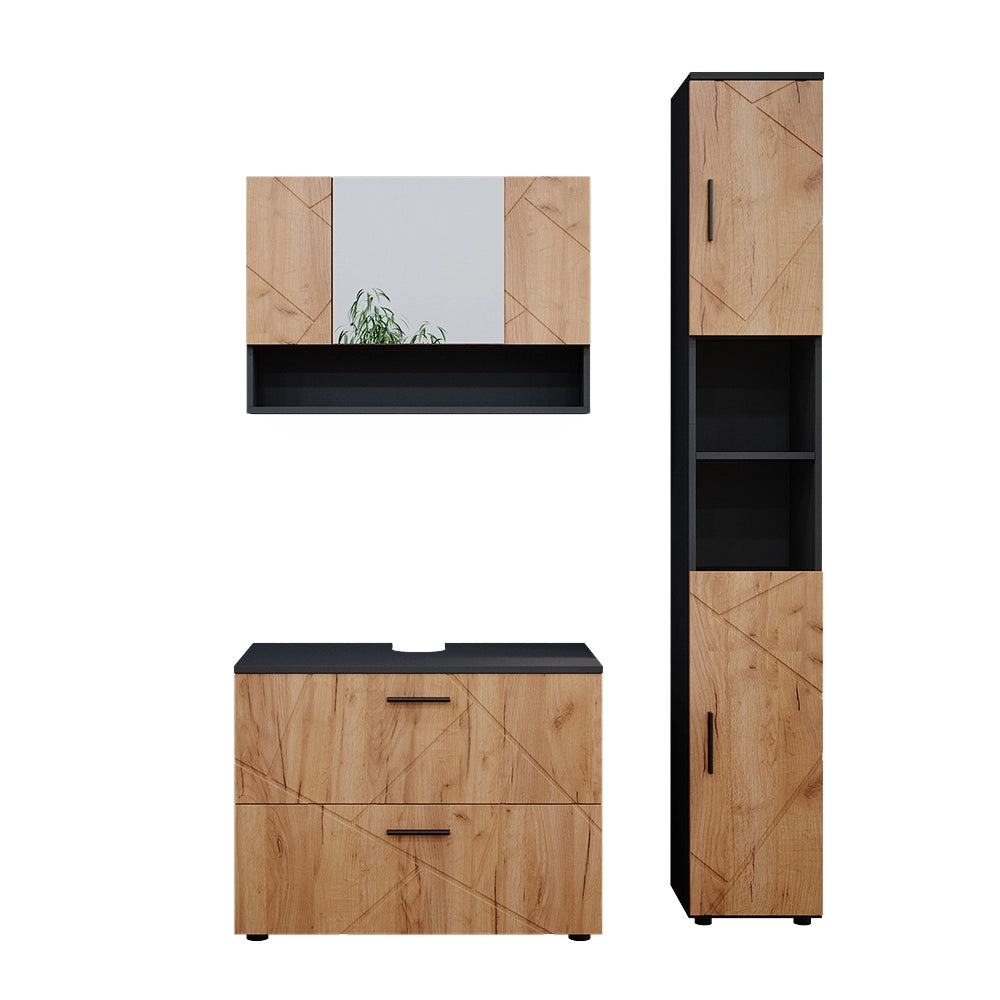 Vicco Set mobili bagno Quercia dorata/antracite 3 pezzi, base 80 cm