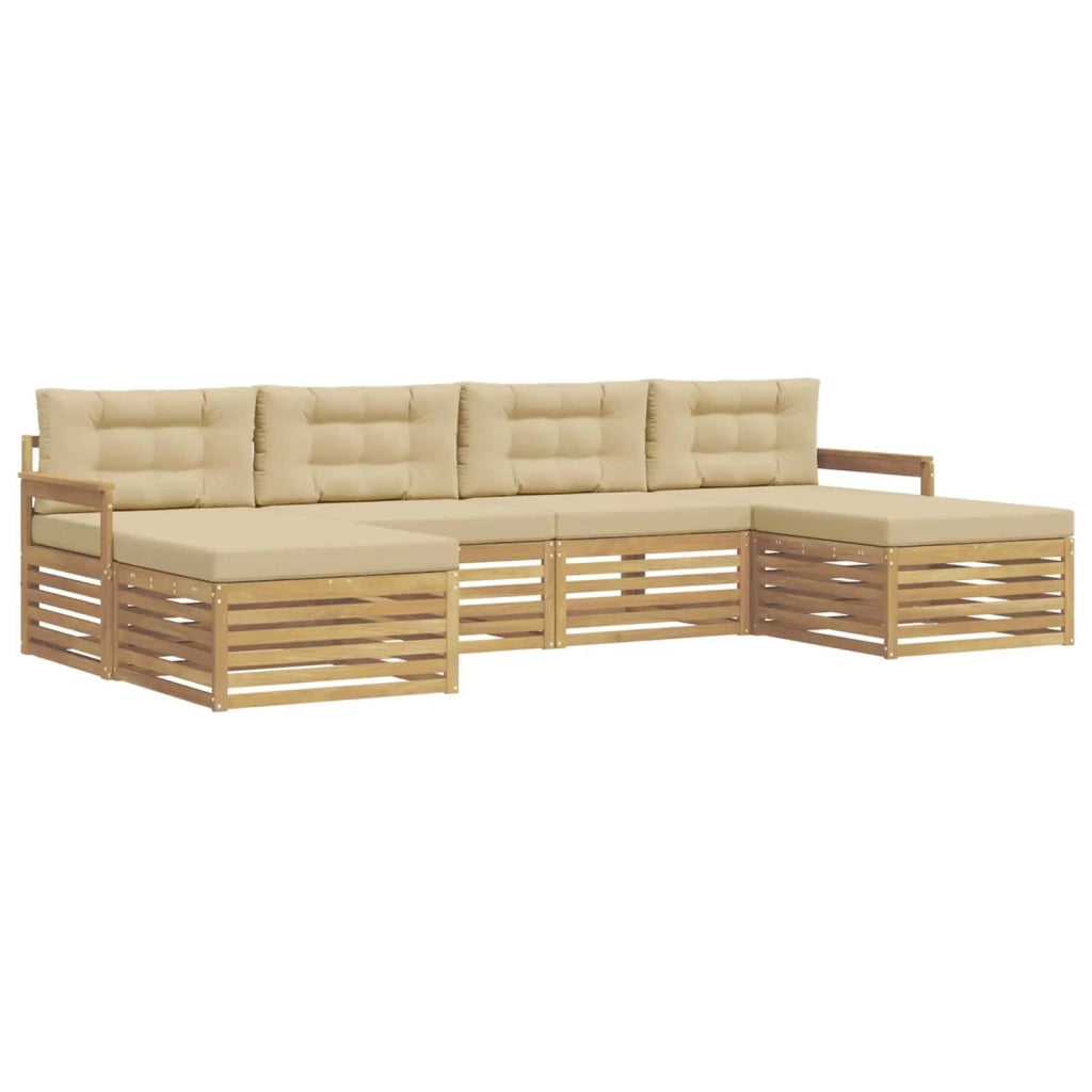 Set divani 6 pcs Bianco e Beige Legno di Acacia Massello