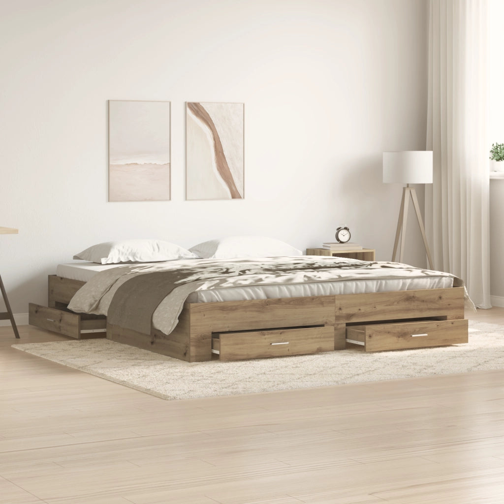 Struttura Letto  con Cassetti Rovere Artigianale 180x200 cm Legno Ingegnerizzato