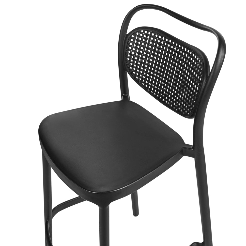 Set di 2 sedie da bar in plastica nera retrò resistenti alle intemperie per uso interno ed esterno