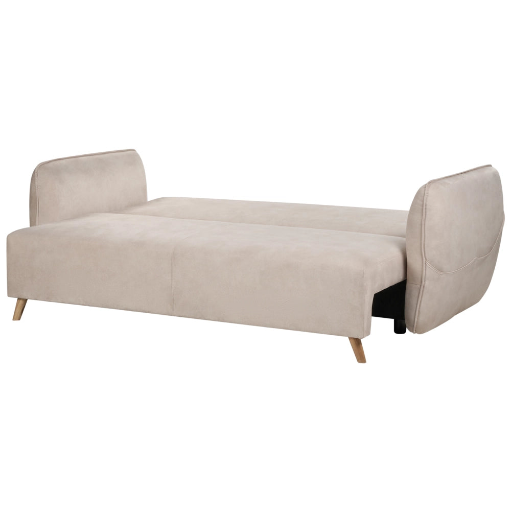 Divano letto 2 posti Beige Chiaro Poliestere Velluto Tessuto Contenitore Cuscini aggiuntivi Sfoderabili Soggiorno Camera da Letto