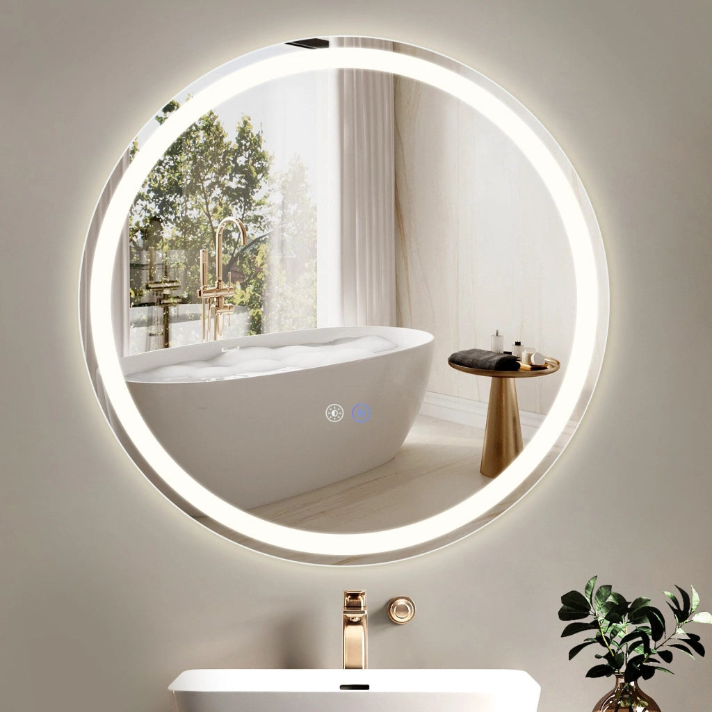 ZMH Specchio da bagno con funzione antiappannamento IP44 Rotondo Bianco Specchio da bagno variabile
