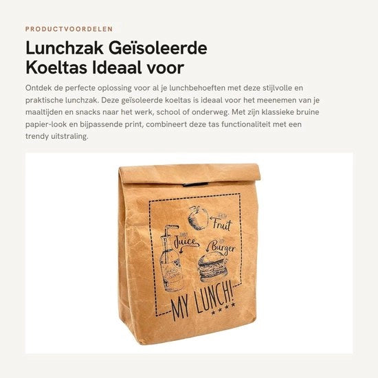 Borsa isolante per il pranzo - Tasca termica con chiusura con elastici - Rivestimento in alluminio - Dimensioni 31 x 20 x 16 cm - Design iconico per la borsa del pranzo