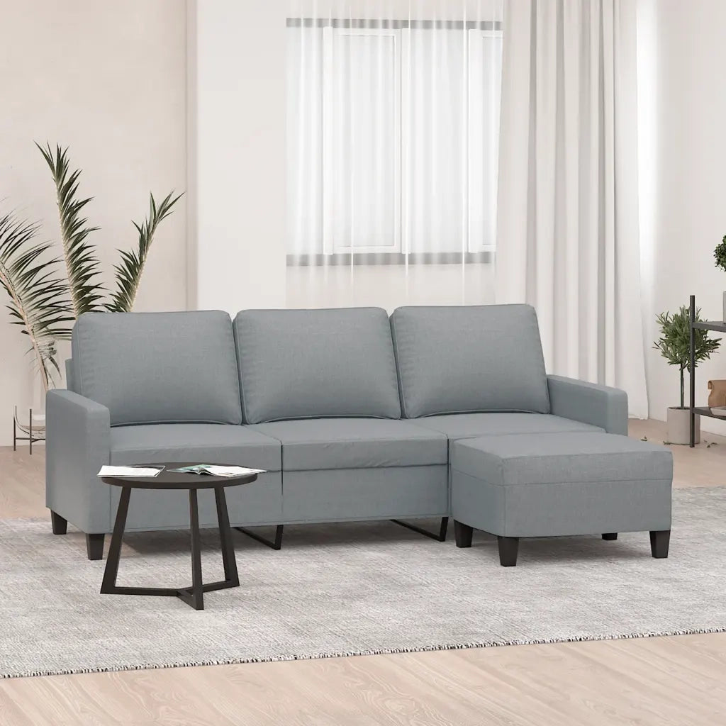 Divano | Divano da soggiorno | Sofa a 3 Posti con Poggiapiedi Grigio Chiaro 180cm in Tessuto