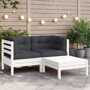 Set Divani da Giardino 3 pz con Cuscini Bianco in Massello Pino 806677