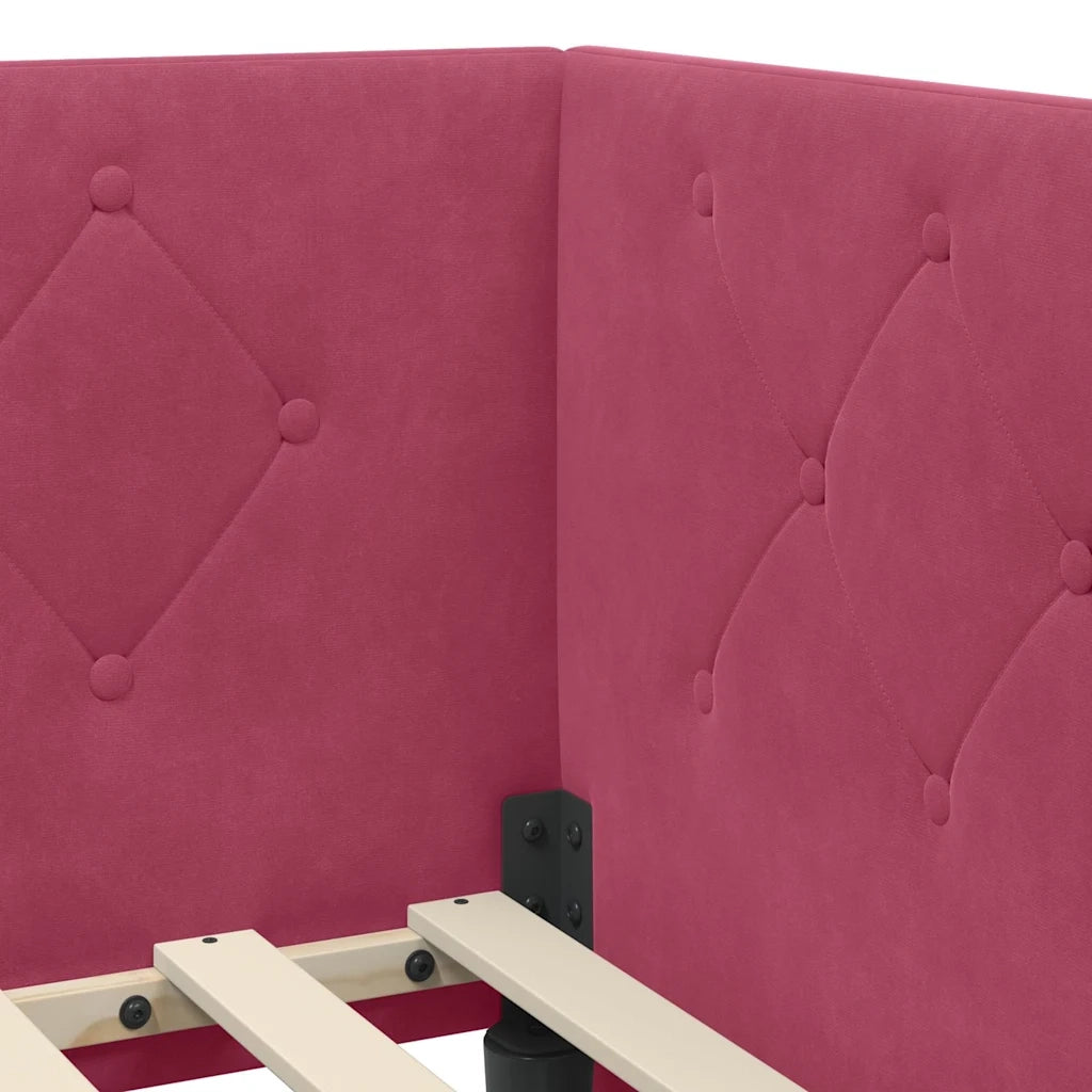 Cornice del letto ad angolo Rosso Vino 80 x 200 cm Velluto