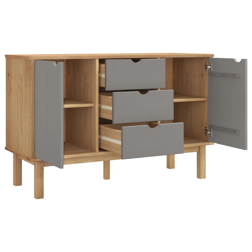 Credenza Marrone e Grigia 113,5x43x73 cm Legno Massello di Pino cod mxl 24422