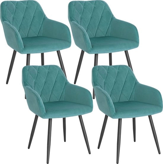 Quattro Divani da Cucina in Velluto - Divano da Cucina - Stile, Ergonomico e Comodo - Blu Turquesa