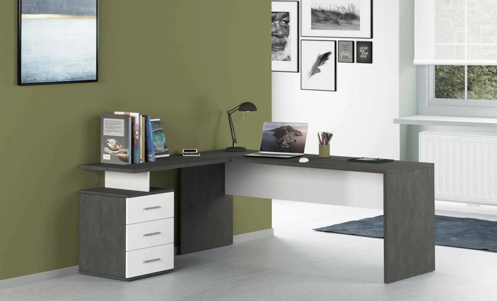 Ascuby, Scrivania Angolare Made in Italy, 180x60x75h cm Grigio Ardesia