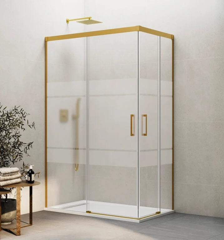 Box doccia angolare BASIC apertura al vertice 85x80 cm (80-85/75-80) oro vetro satinato