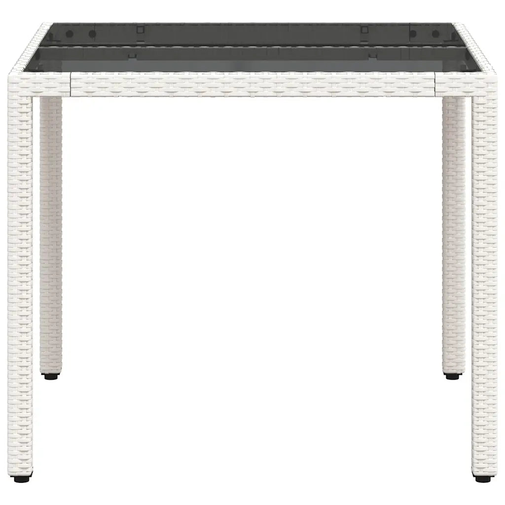 Tavolo Giardino | Tavolino da esterno con Piano Vetro Bianco 90x90x75 cm Polyrattan