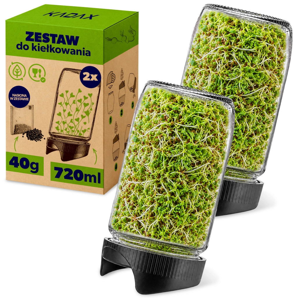KADAX Zestaw Słój Anna 720ml fi82 TO-720 Franko + Plastikowa zakrętka do słoików fi82, kiełkownica pakiet 2szt K17504