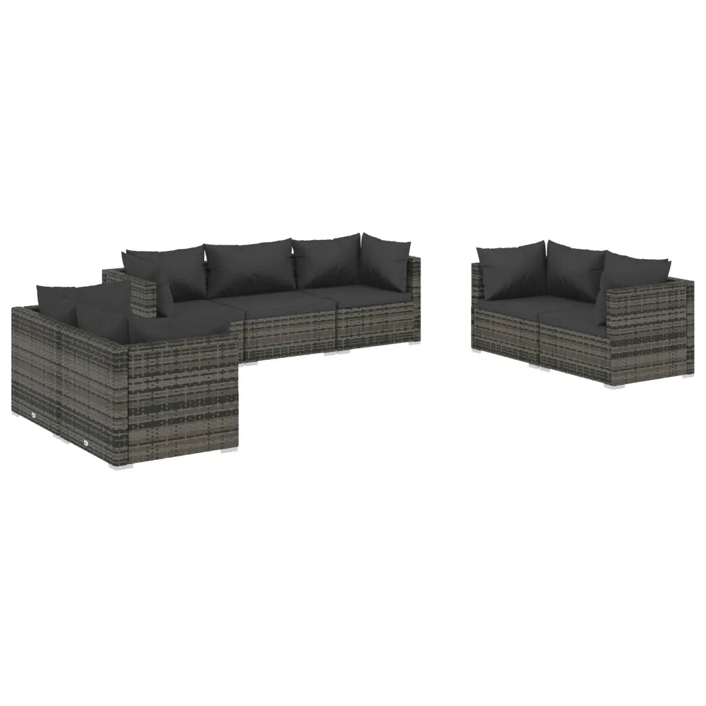 Set Divani da Giardino 7 pz con Cuscini in Polyrattan Grigio cod mxl 43774