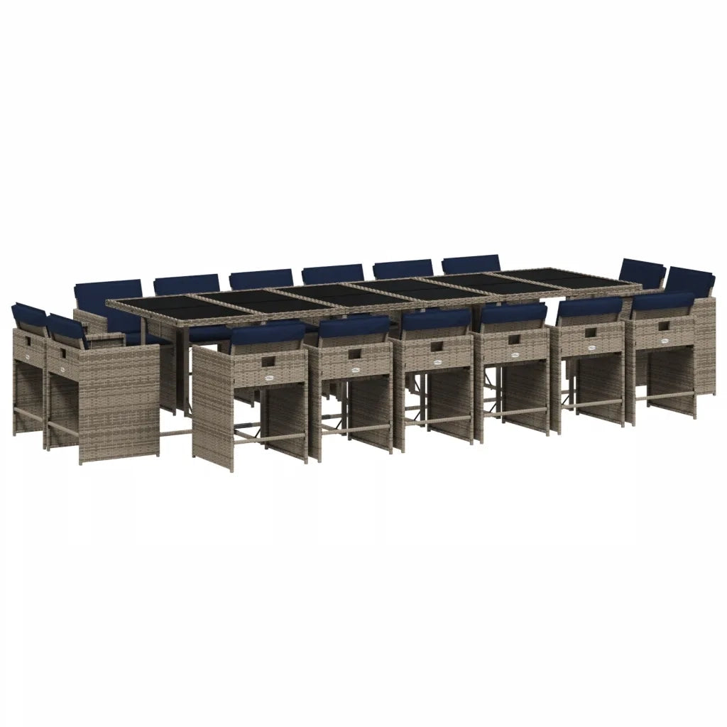 Set da pranzo da giardino da 17 pz con Cuscini in Polyrattan Grigio 3278016