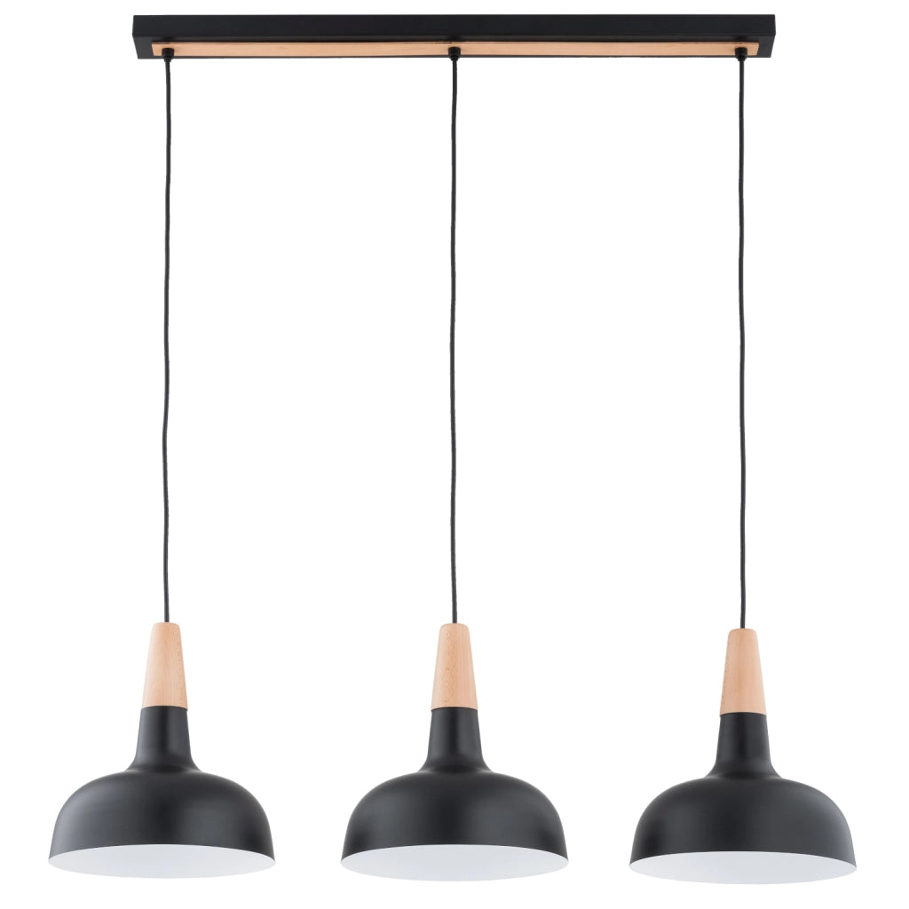 Lampada a sospensione RODOS Alfa nera legno 3xE27