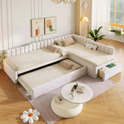 Letto combinato 90 × 200 cm con letto estraibile, 2 cassetti, senza materasso, in flanella beige