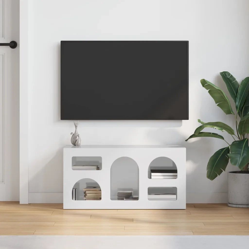 Mobile TV Bianco Lucido 80 x 35 x 40 cm Legno multistrato 891278