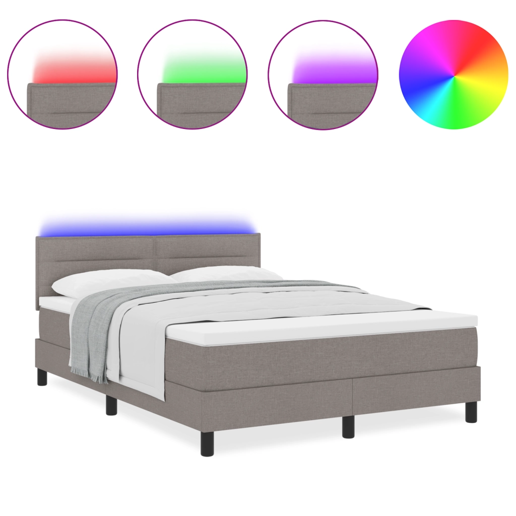 Letto a Box con Materasso e LED Taupe 140x200 cm Tessuto