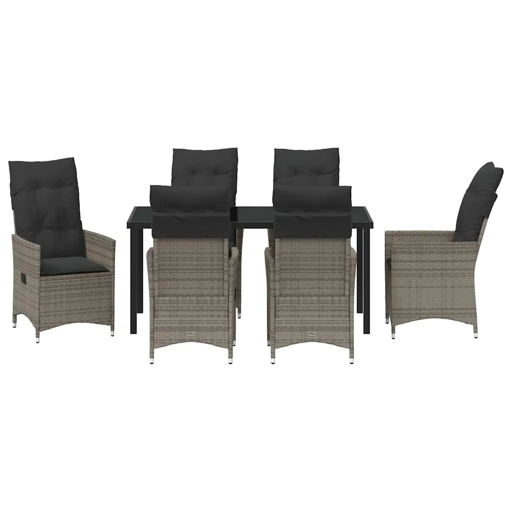 Set da Pranzo per Giardino con cuscino 7 pcs Grigio polyrattan