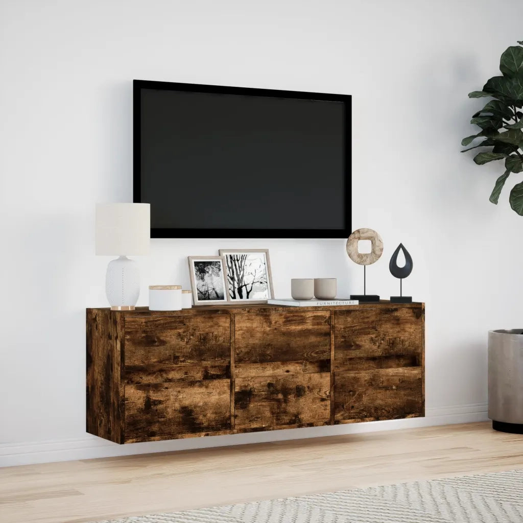 Mobile TV a Parete con Luci LED Rovere Fumo 130x31x45 cm 852303