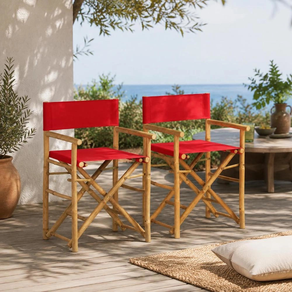 Folding DirectorFTs Chairs, 2 Pieces, Red, Bamboo And Fabric