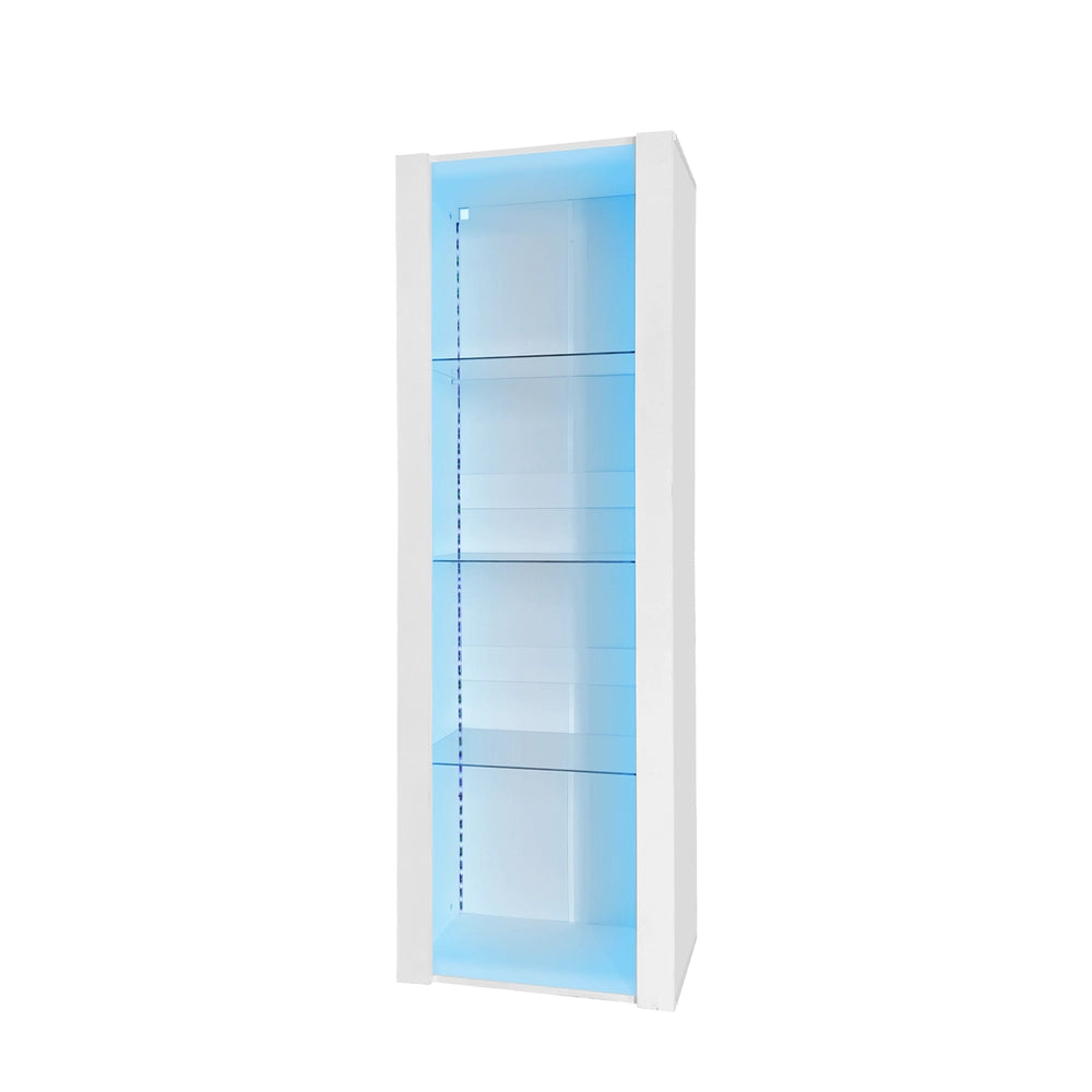 Vetrina Bianca Lucida con Illuminazione LED ¨C MINIMAL ¨C 3 Ripiani in Vetro, 55x38x166 cm