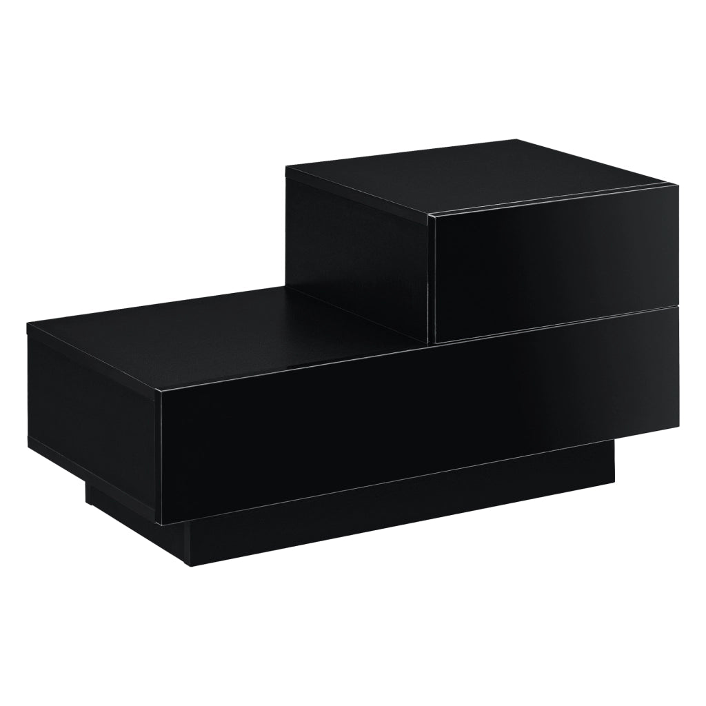 Comodino da Notte a 2 Cassetti 38 x 70 x 35 cm Cassettiera e Portaoggetti Mobile da Divano/Letto Posizione a Destra - Nero, Frontale Lucido