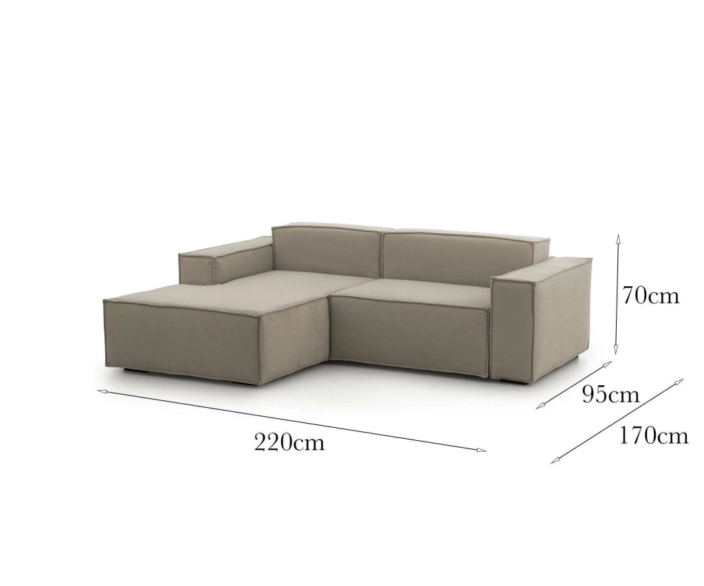 Divano fisso Alhoa, Divano componibile a 2 posti con penisola sinistra, Made in Italy, SofÒ  moderno in tessuto, Cm 220x170h70, Tortora
