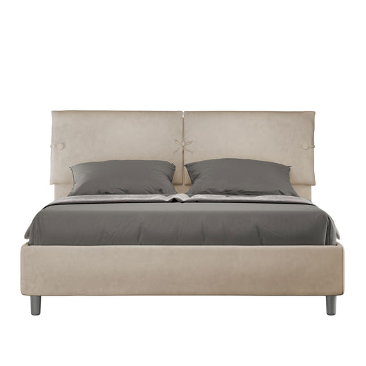 Letto Matrimoniale 160x210 cm con Rete e Contenitore con Testata e Alzata Comoda Imbottito in Microfibra Sleeper Sabbia