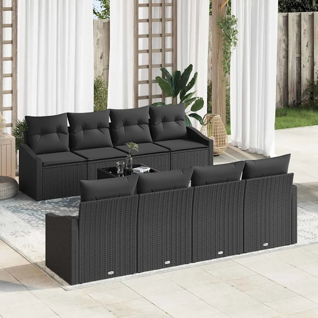 Set di divani con cuscino 7 pcs Nero polyrattan 3355322