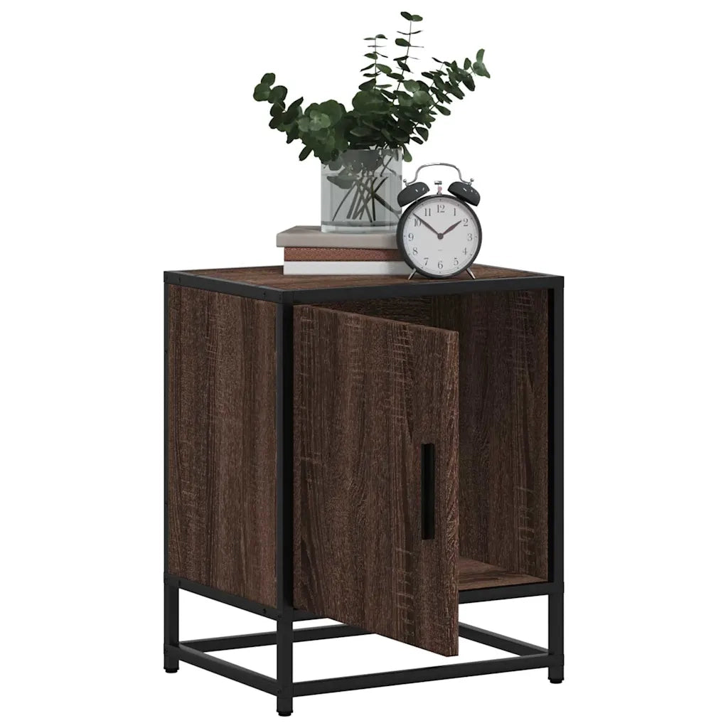 Comodini Rovere Marrone 2 pz Legno Multistrato e Metallo