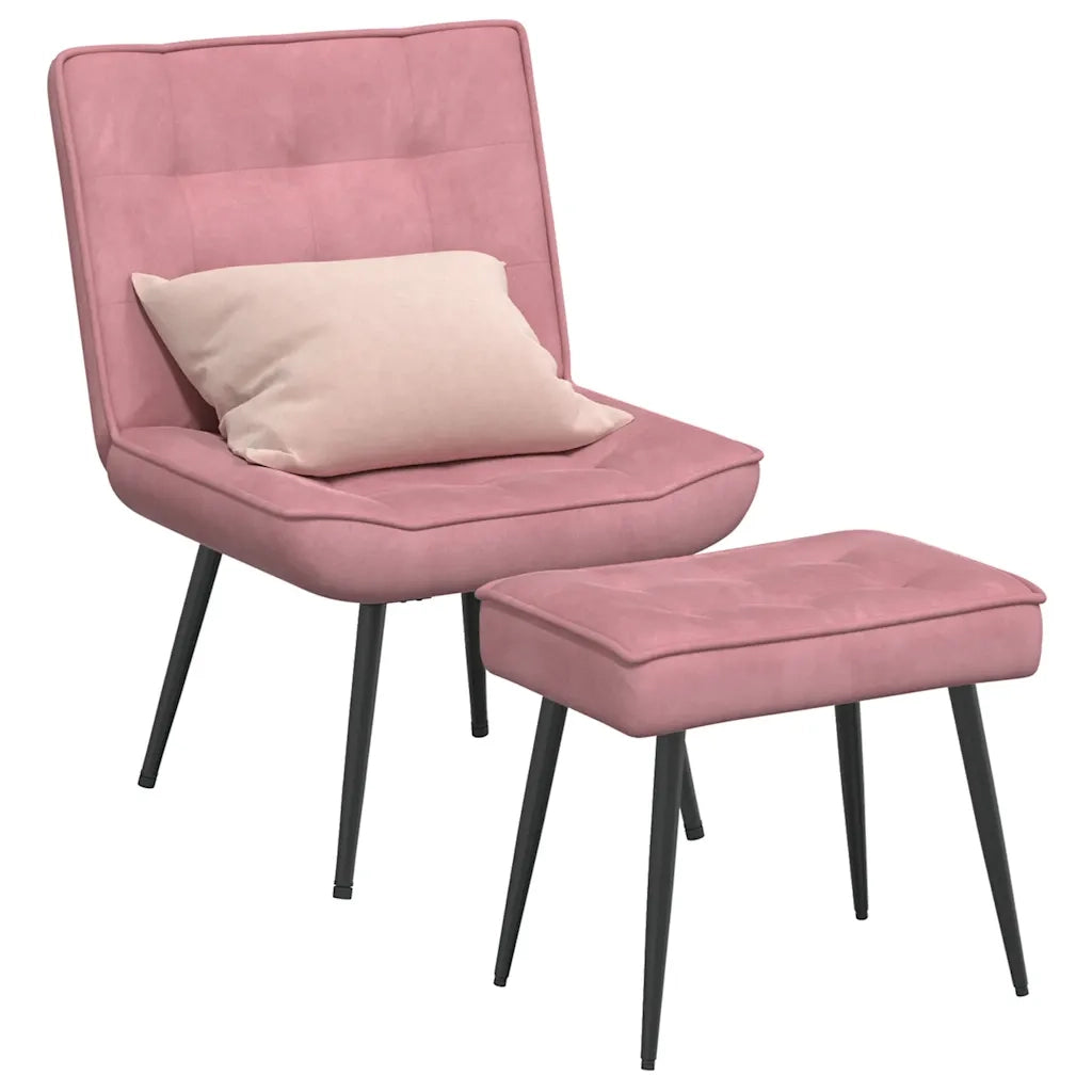 Divano Sedia-Poltrona Relax con Poggiapiedi Rosa in Velluto 648749