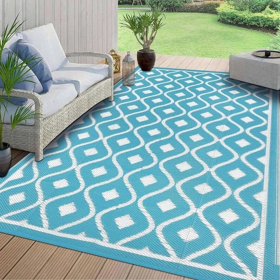 Tessuto in plastica esterno da 150x210 cm - Blu-verde - Portatile - Impermeabile - per giardino e picnic