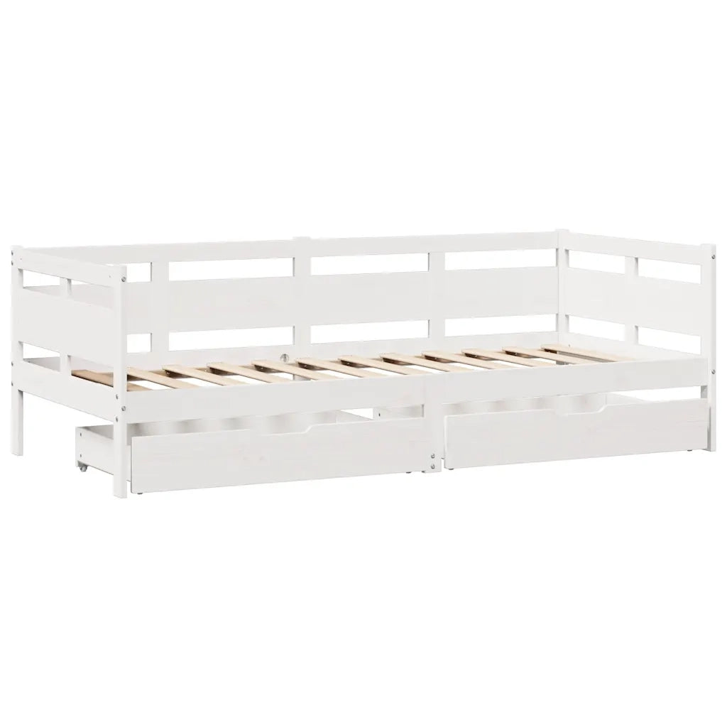 Dormeuse con Cassetti Bianco 90x190 cm Legno Massello di Pino