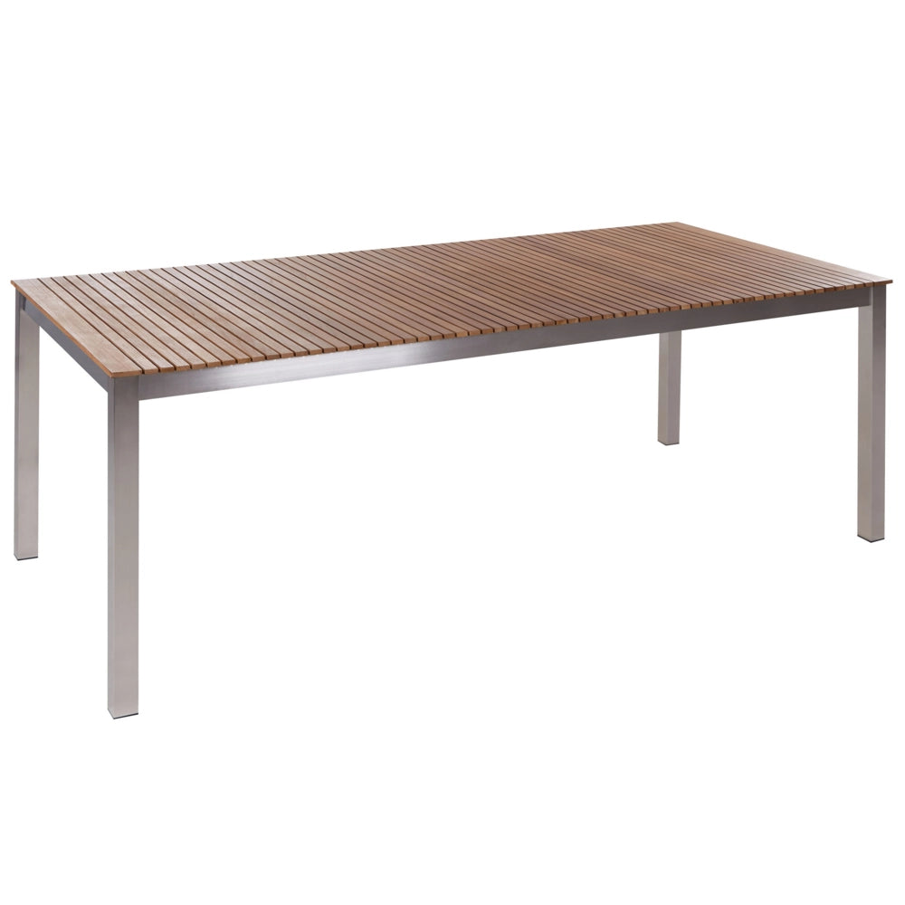 Set da pranzo da giardino in legno di teak struttura in metallo 6 posti 200 x 90 cm a doghe design moderno industriale per esterni