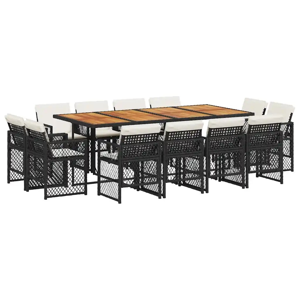 vidaXL Set da Pranzo da Giardino 13pz con Cuscini Nero in Polyrattan