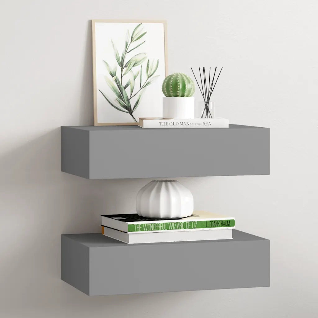 2 pz Scaffali con Cassetti da Parete | Mensola sospesa Grigi 40x23,5x10 cm MDF