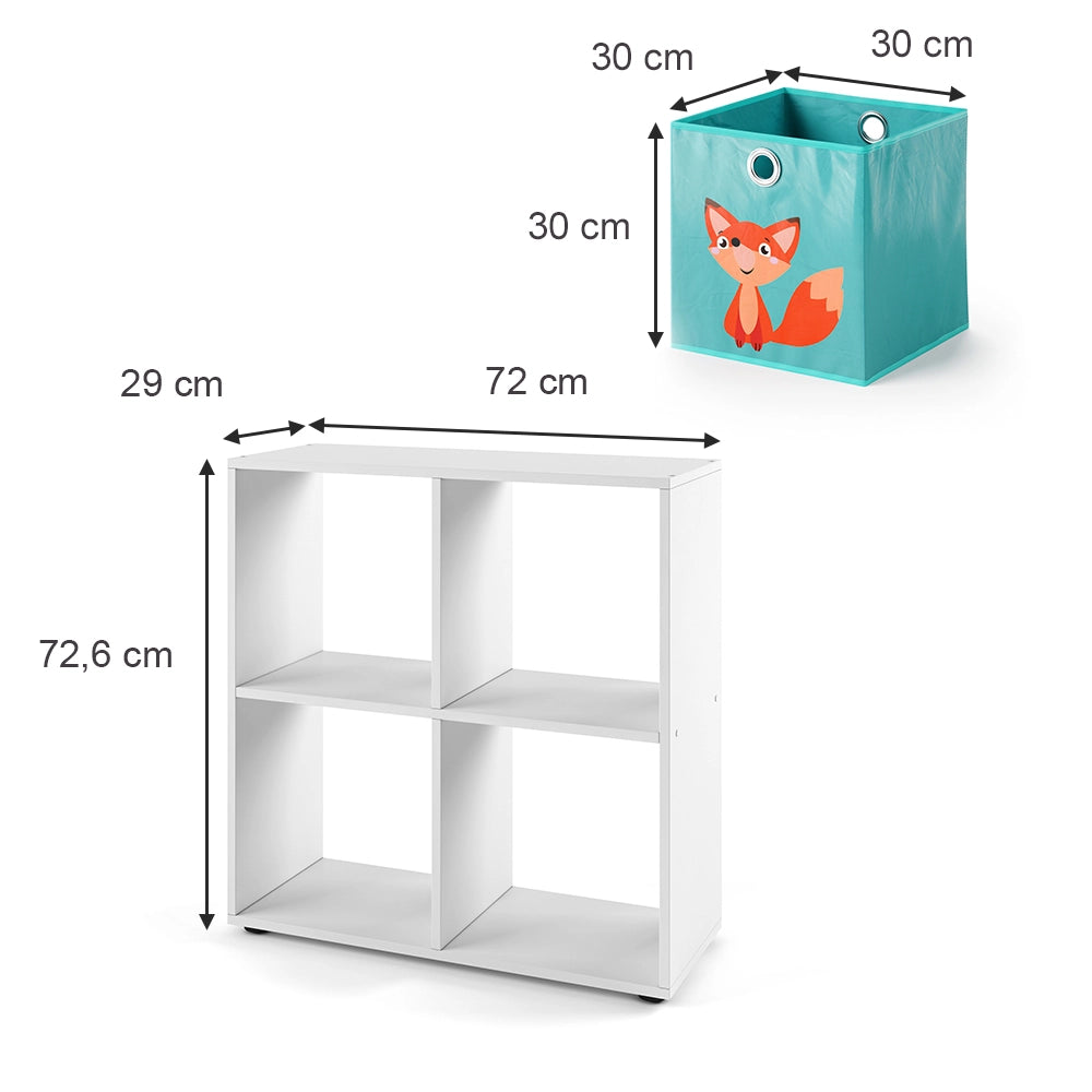 Vicco Libreria bambini Bianco 72.6 x 72 cm con 4 scatole pieghevoli (rosso/giallo)