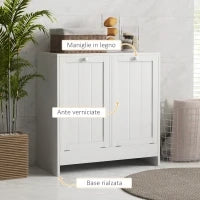 kleankin Mobile Portabiancheria con 2 Scomparti a Ribalta in Legno, 66x33x68cm, Bianco