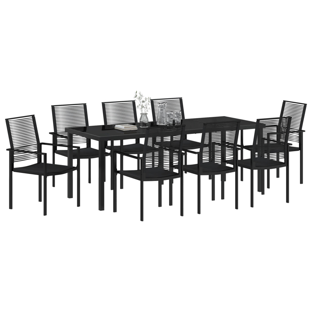 Set da Pranzo da Giardino 9 Pezzi Nero Rattan in PVC