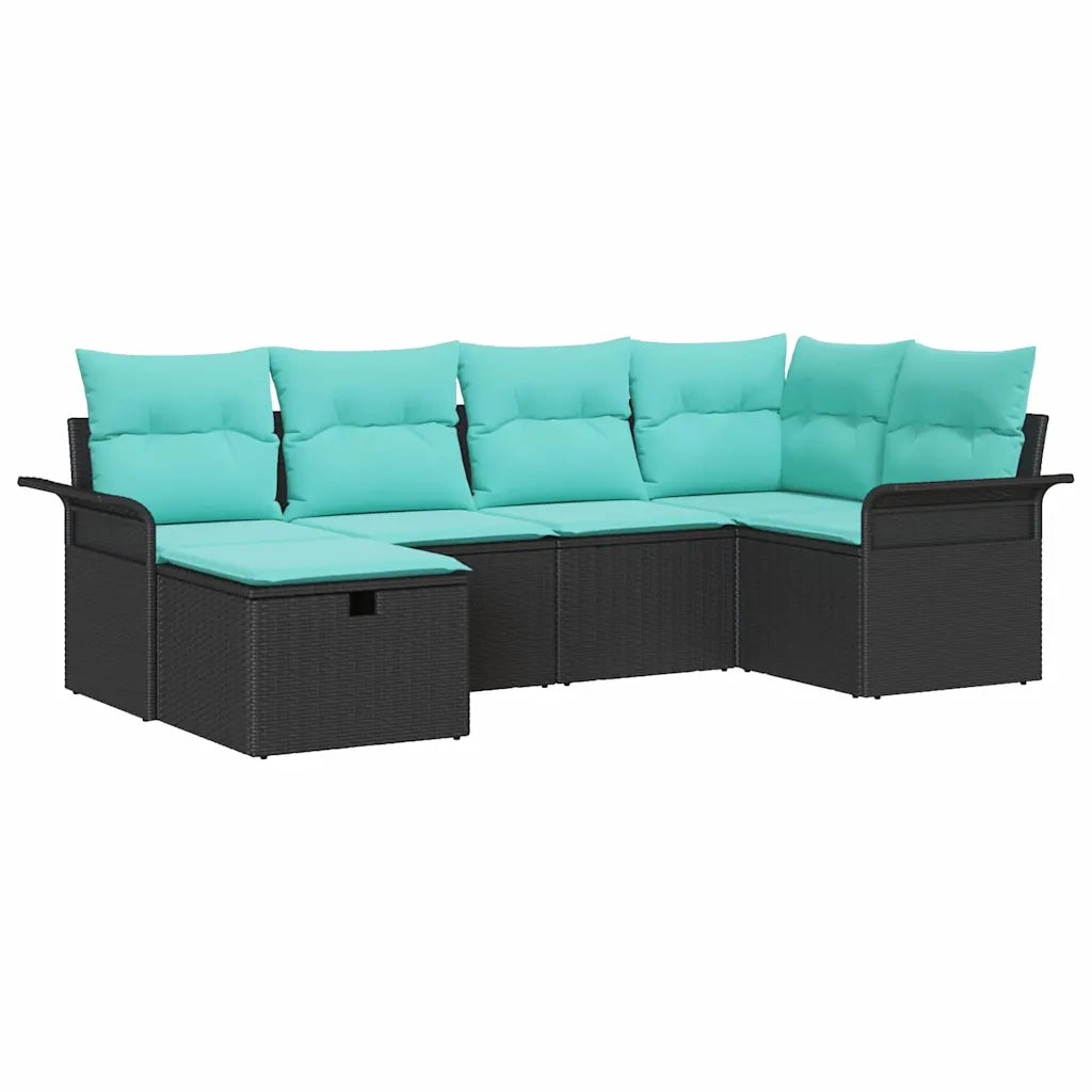 Set Divano da Giardino 6 pcs Nero e Turchese polyrattan