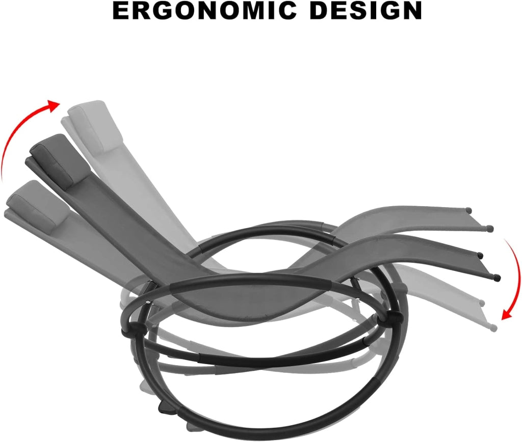 Sedia Sdraio a Dondolo Relax Poltrona Swing Traspirante da Balcone Campeggio Lettino con Braccioli e Poggiatesta Grigio