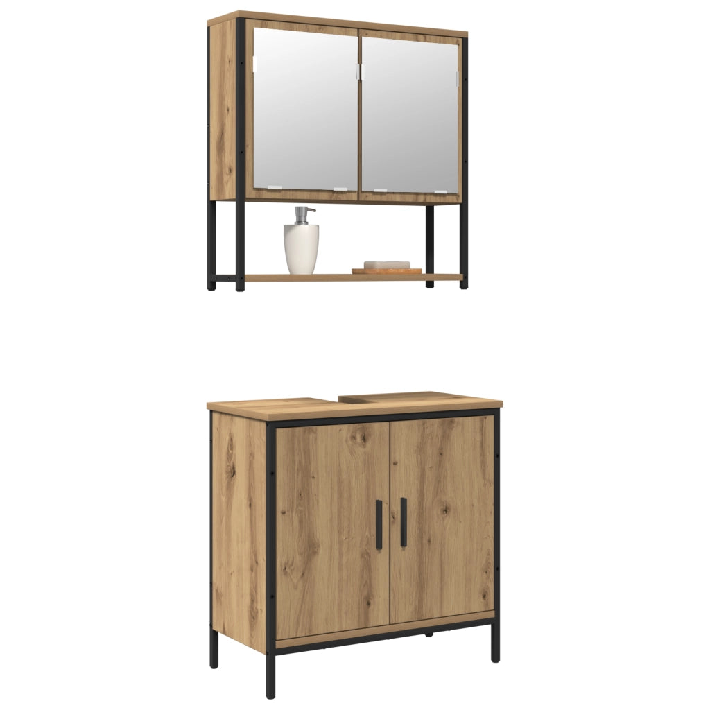 Set di mobili per bagno 2 pezzi in legno ingegnerizzato rovere artisan