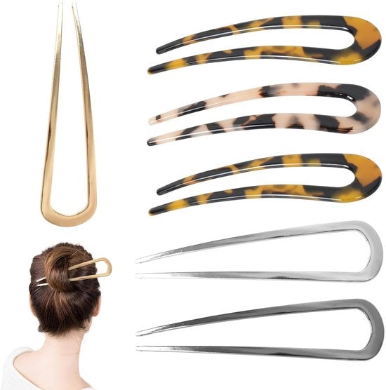 Haarspelden U-formati, 6 diverse, elegante Francaise per donne, adatta per tutti i tipi di capelli, leggeri e comodi, varie colorazioni